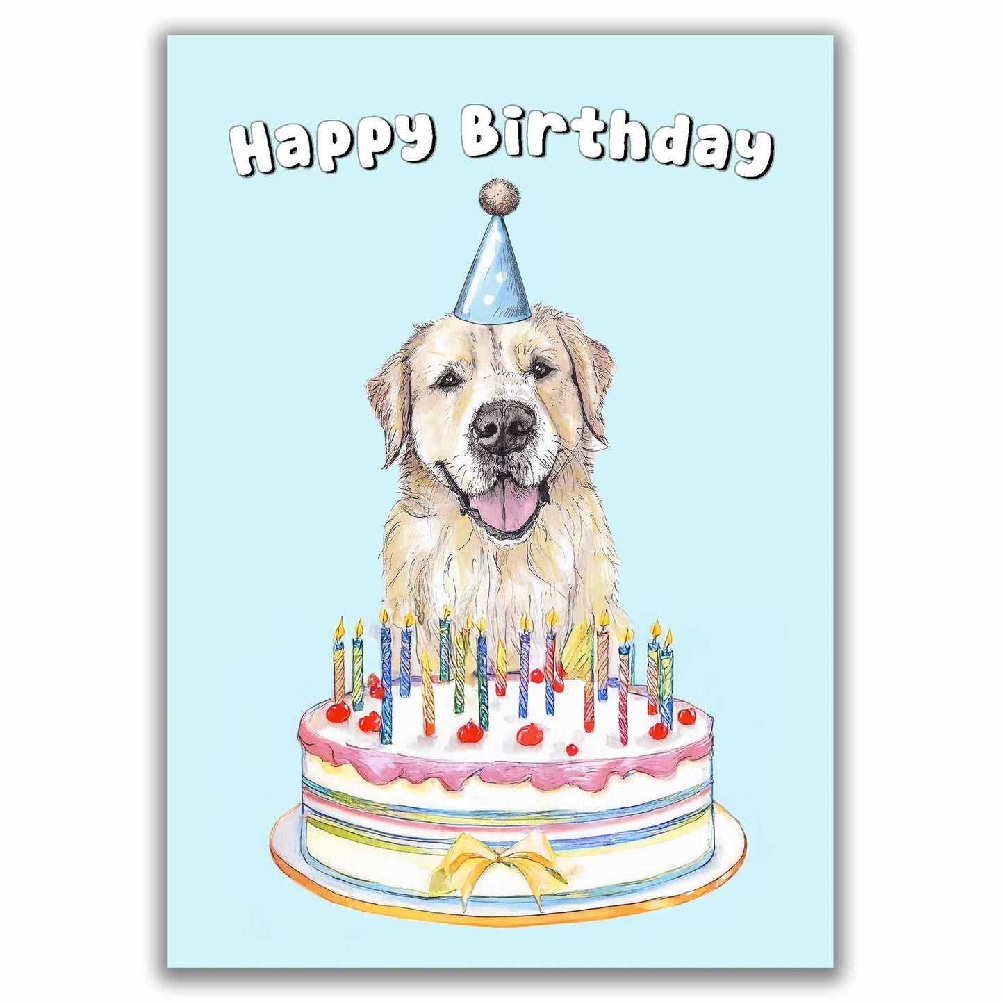 Golden Retriever Happy Birthday Cake Card