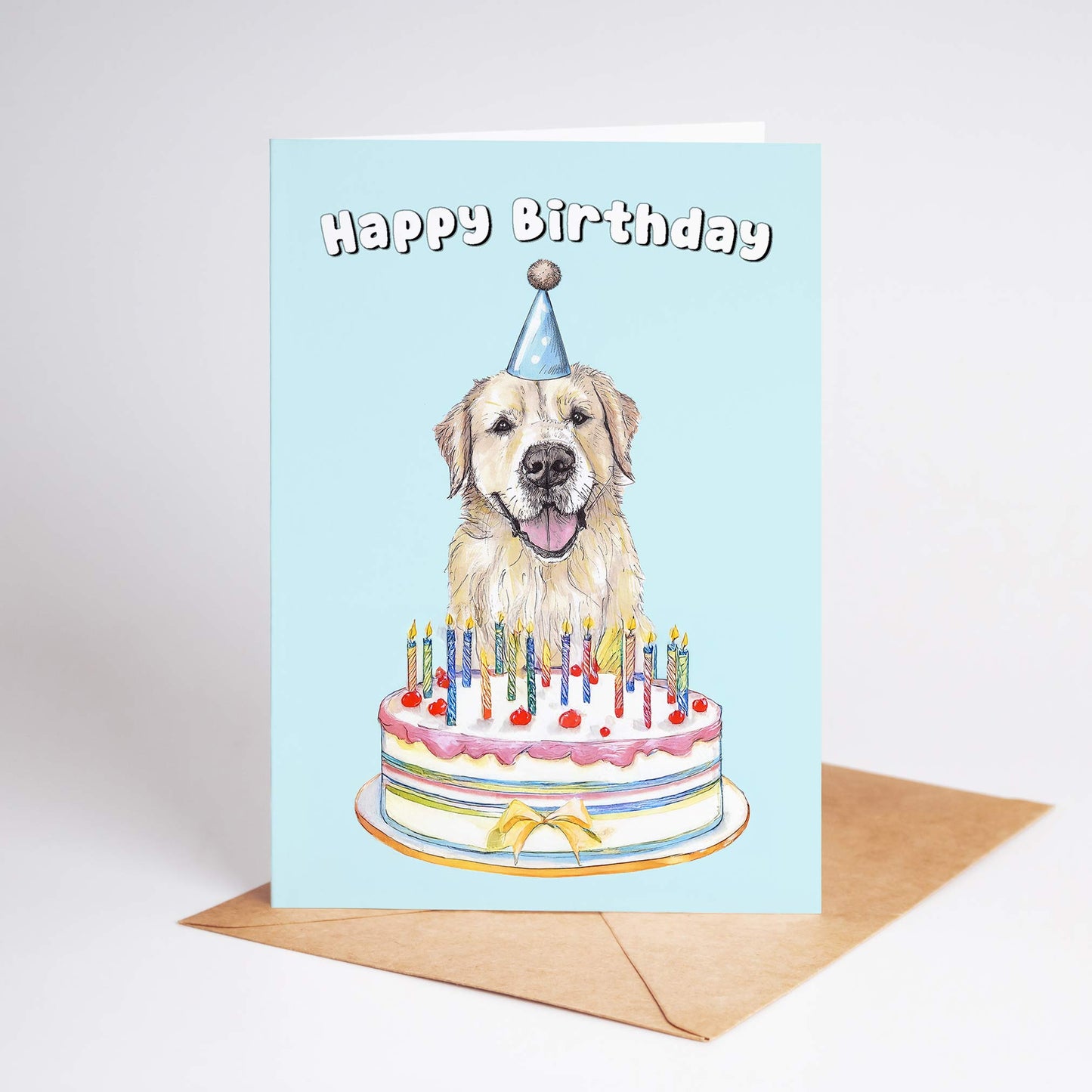 Golden Retriever Happy Birthday Cake Card