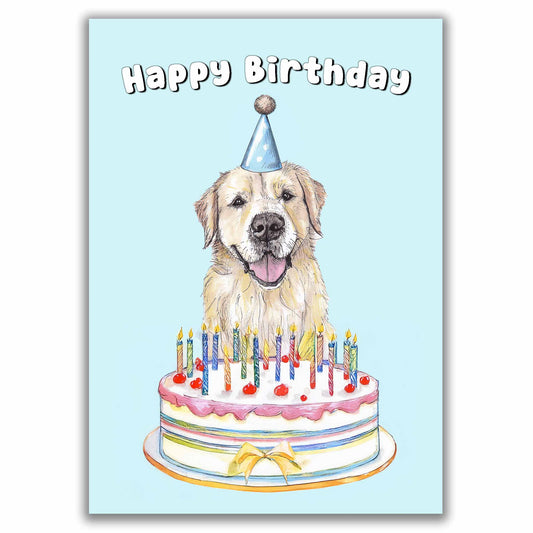 Golden Retriever Happy Birthday Cake Card